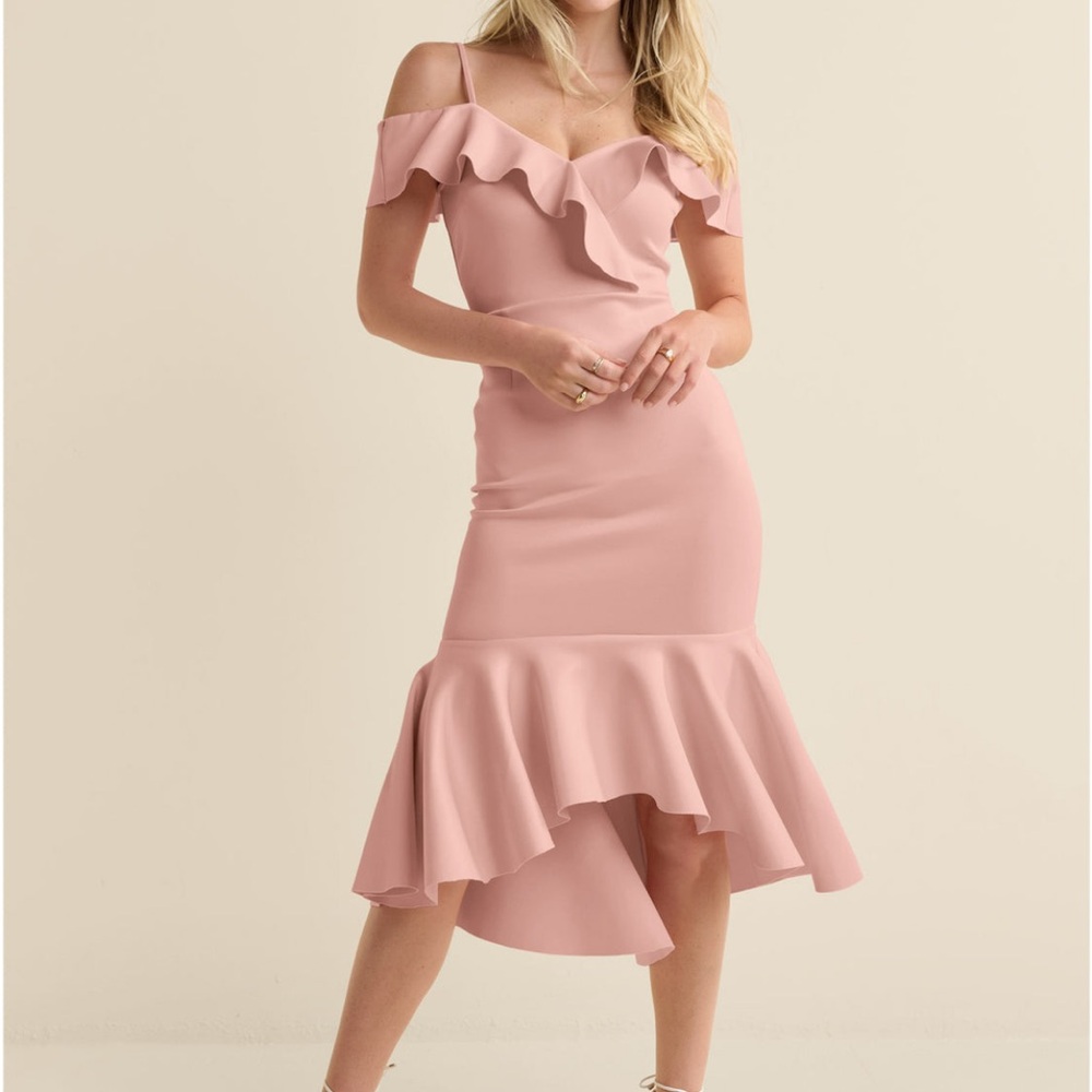 VENUS Blush High Low Ruffle Dress